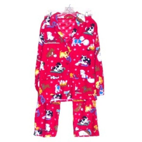 Nick & Nora Puppy Dogs Flannel Pajamas Red Medium - Picture 1 of 5